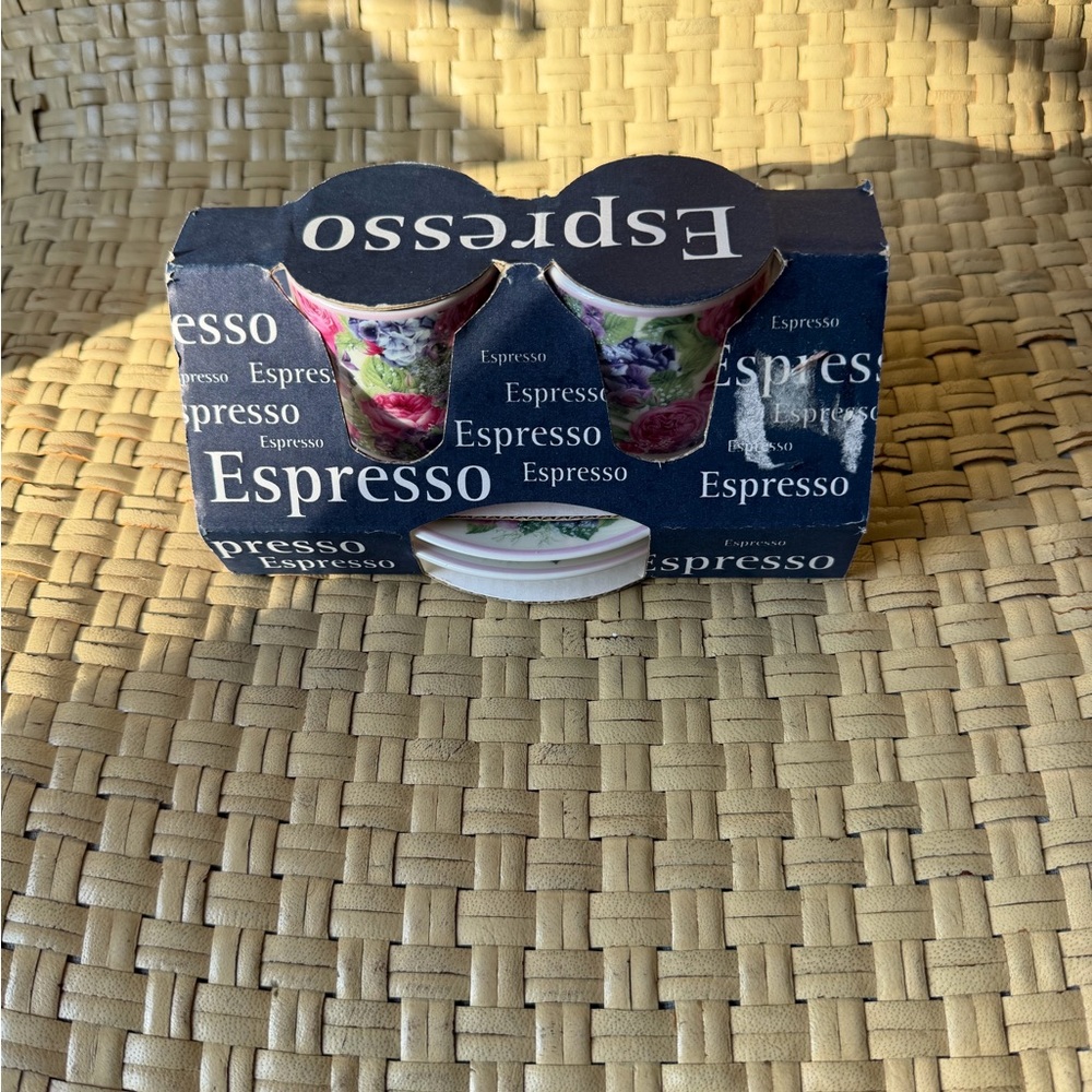 Floral Espresso Cups Set (2) pink, purple, blue flowers NWT
